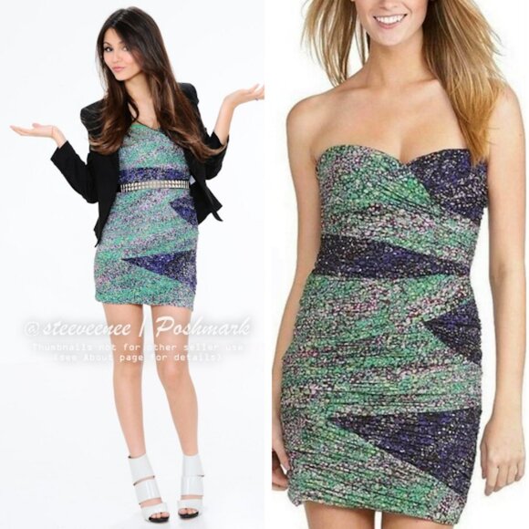 BCBGMaxAzria Paneled Strapless Printed Dress ASO Victoria Justice - Picture 2 of 10